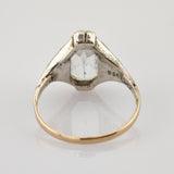 Antiker Ring mit breiter 935er Silberfassung und rechteckigem facettiertem Edelstein auf Goldring