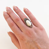 Silberring mit weißem Onyx und Markasiten