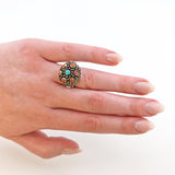 Boho-Silberring mit Korallen und Türkis