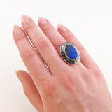 Statement-Silberring mit Tansanit um 1970