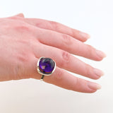 Statement-Silberring mit riesigem Amethyst um 1970
