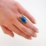 Boho Silberring mit Lapislazuli aus den 1970er Jahren