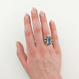 Cocktailring aus Silber mit blauem großem Topas in Radiantschliff, ca. 1930