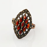 Vintage Silberring mit Navette-Granaten