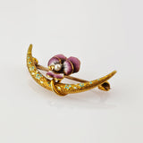 Florale Jugendstil-Brosche aus Gold mit Emaille und Saatperle