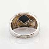Silberring mit Onyx, Perlmutt und weißen Steinen