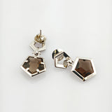 Silber Ohrhänger mit Rauchquarz, geometrisches Design um 2000