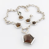 JOOP! Silber Set mit Rauchquarz – Halskette & Ohrhänger, geometrisches Design um 2000