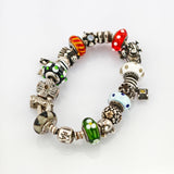 PANDORA Silberarmband mit Charms und Glasbeads
