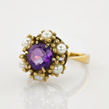 Goldring mit Amethyst und Perlen Rosette um 1900