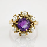 Goldring mit Amethyst und Perlen Rosette um 1900