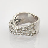 Silberner Ring mit drei parallelen Reihen kleiner klarer Steine, Vintage-Schmuck.